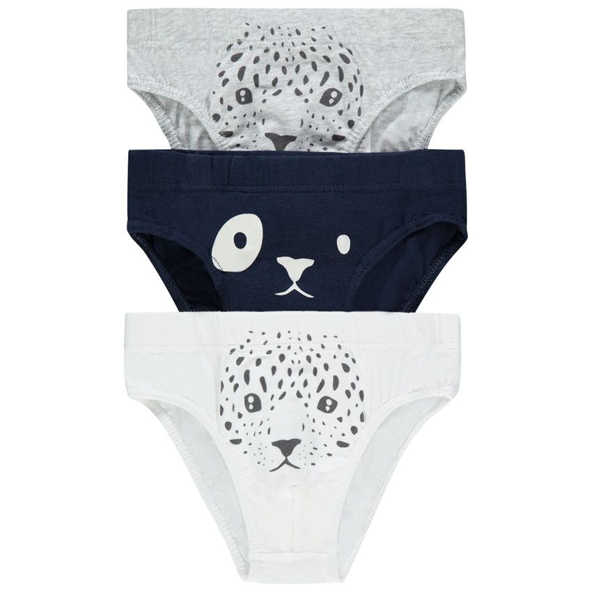 Lot de 3 slips en coton bio pour enfant garçon print animal - Gris clair