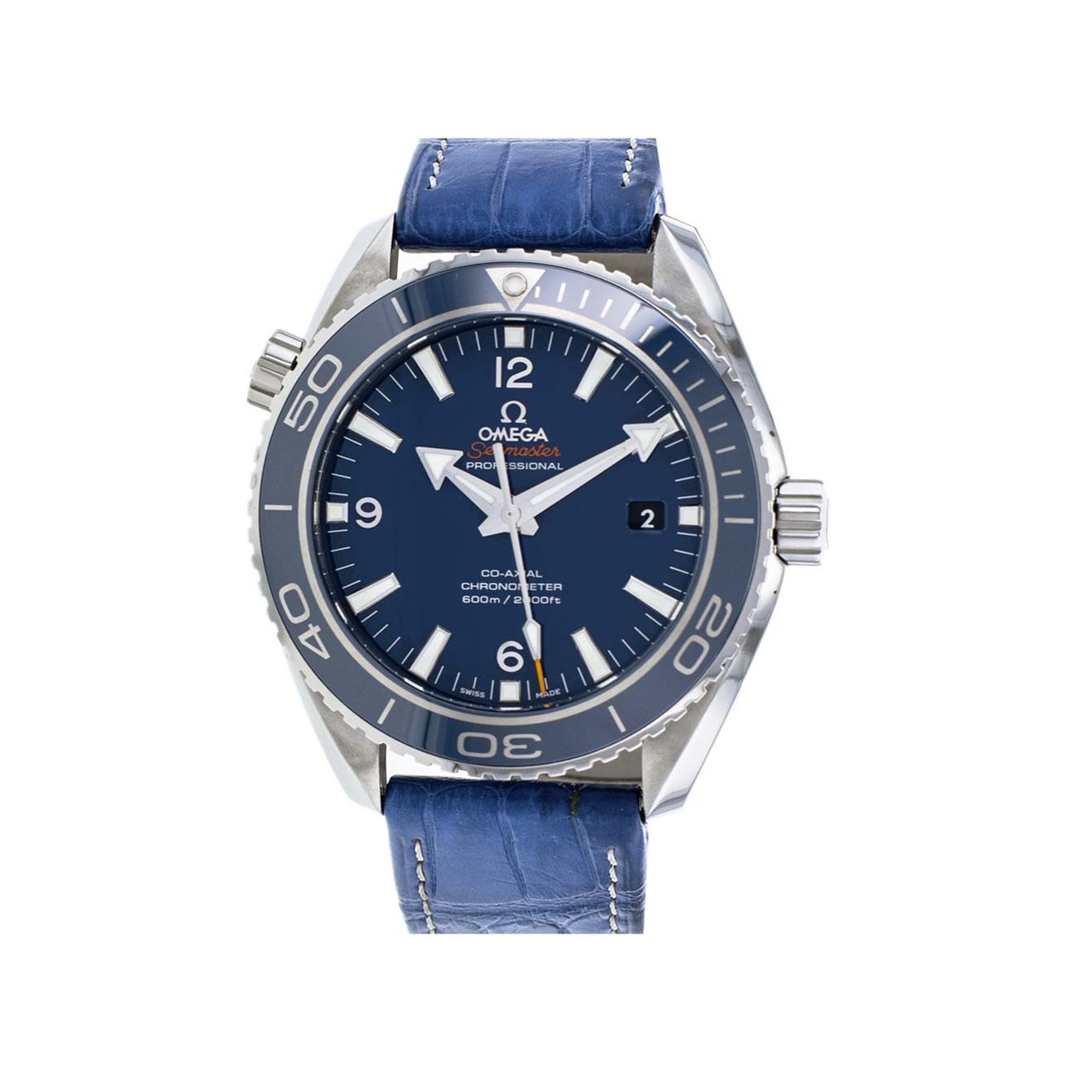 Montre d'occasion Omega Seamaster homme automatique titane bracelet cuir  bleu