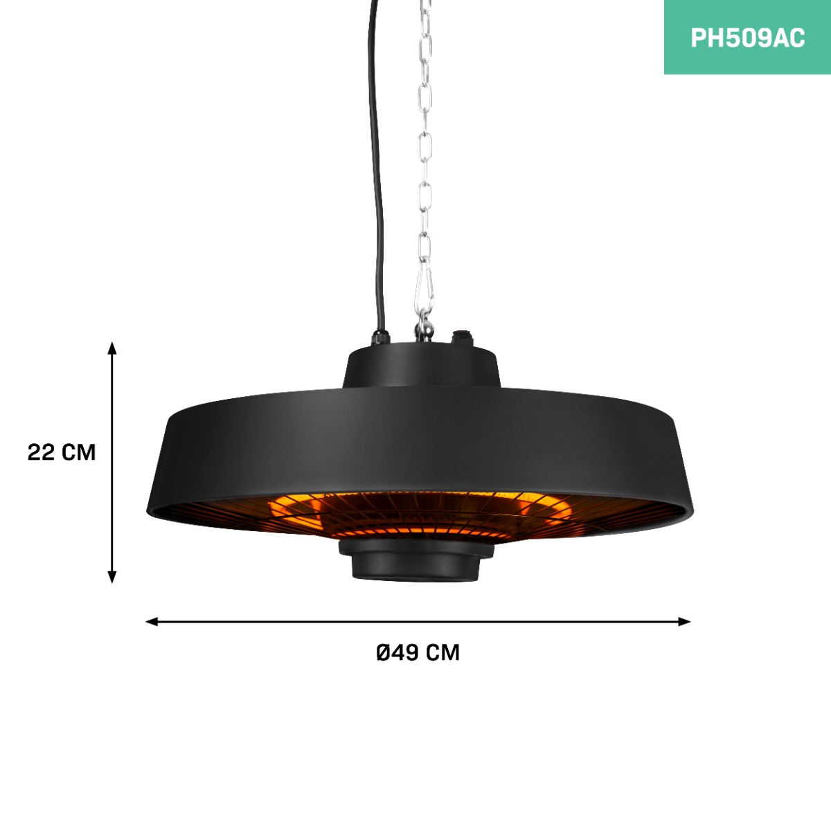 VONROC Vulcano 2000 watt hangende terrasverwarmer