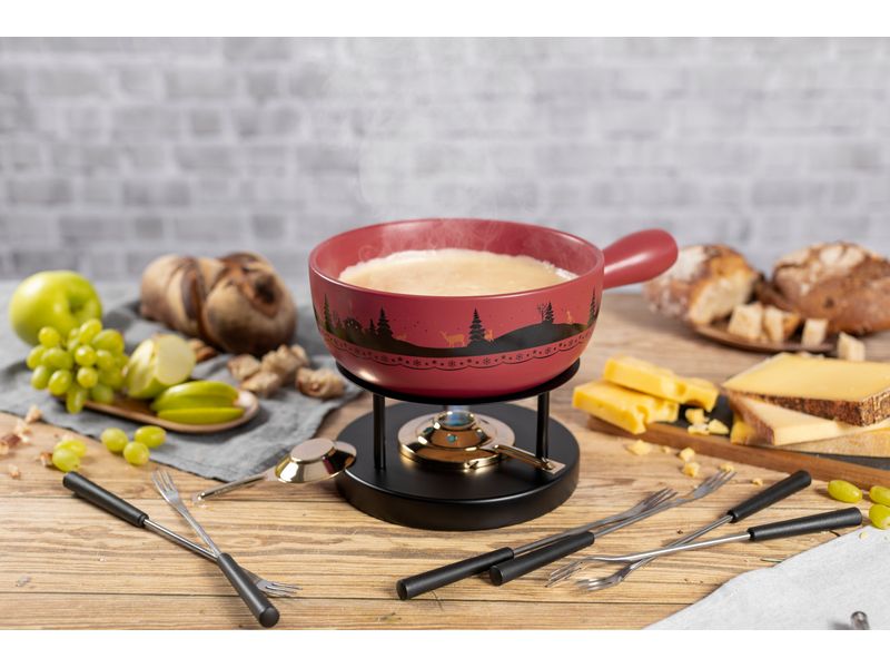 Kuhn Rikon Käsefondue-Set Winterwonderland 8 Teile, Rot/Sch Käsefondue-Set