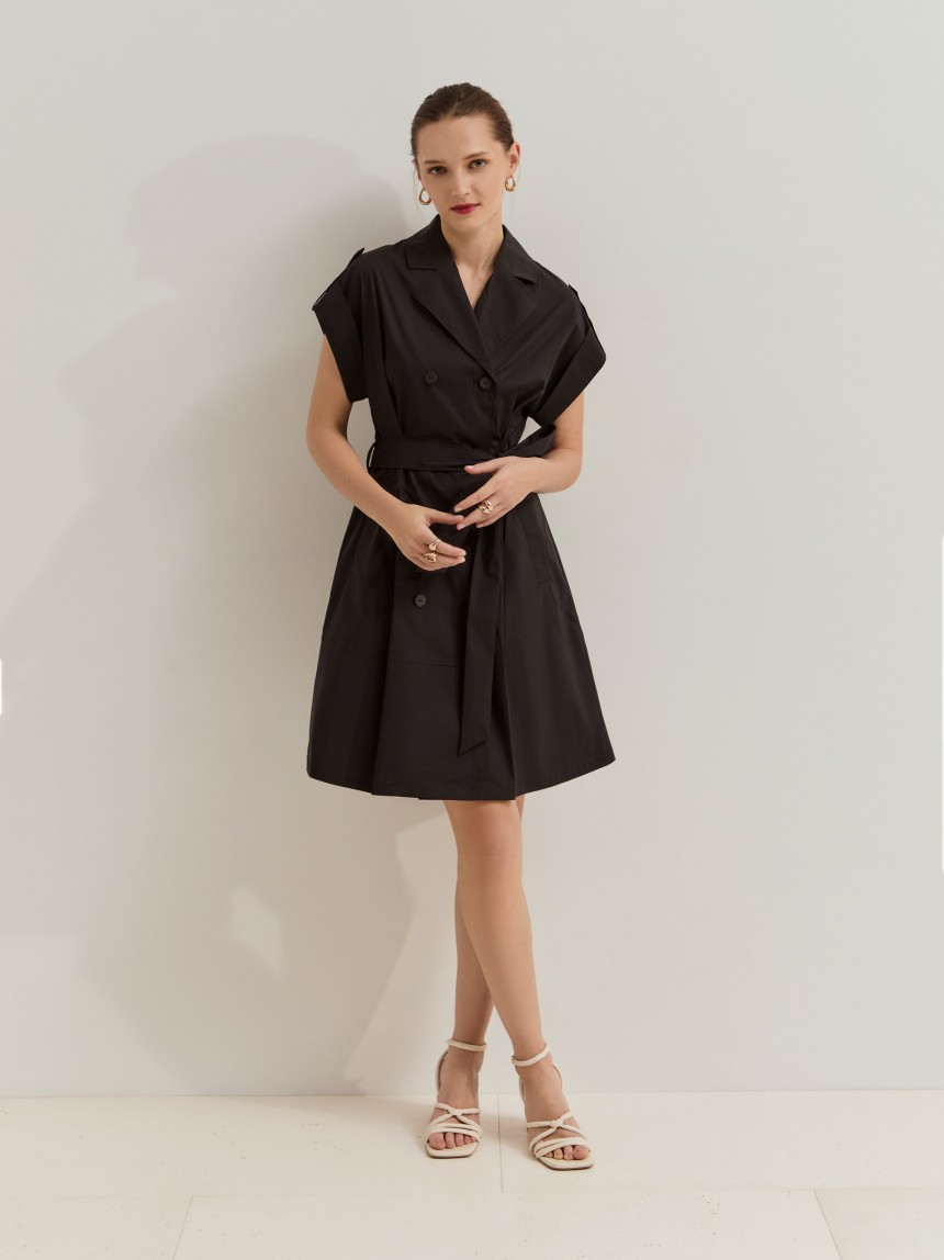 Vestido gabardine curto com cinto