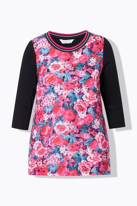 Blusenshirt, Satin mit Blütenmuster, Jerseyrücken