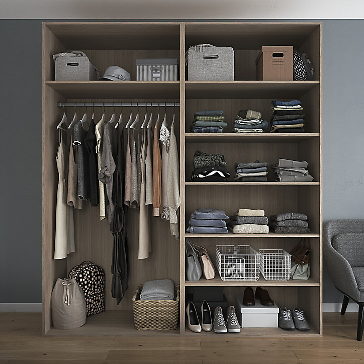 Armoire penderie portes coulissantes effet chêne GoodHome Atomia H. 225 x L. 200 x P. 63,5 cm