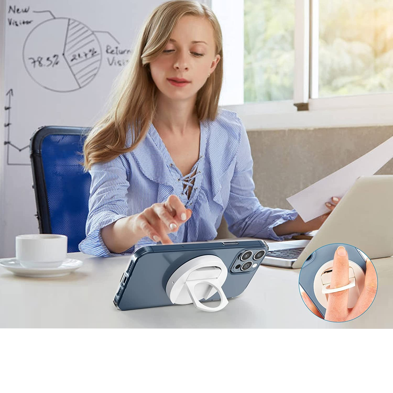 Fingergriff Laptop Erweiterung Magnetische Smartphone Webcam iPhone Halterung mit Magsafe inkl. Magnet Ring - Weiss