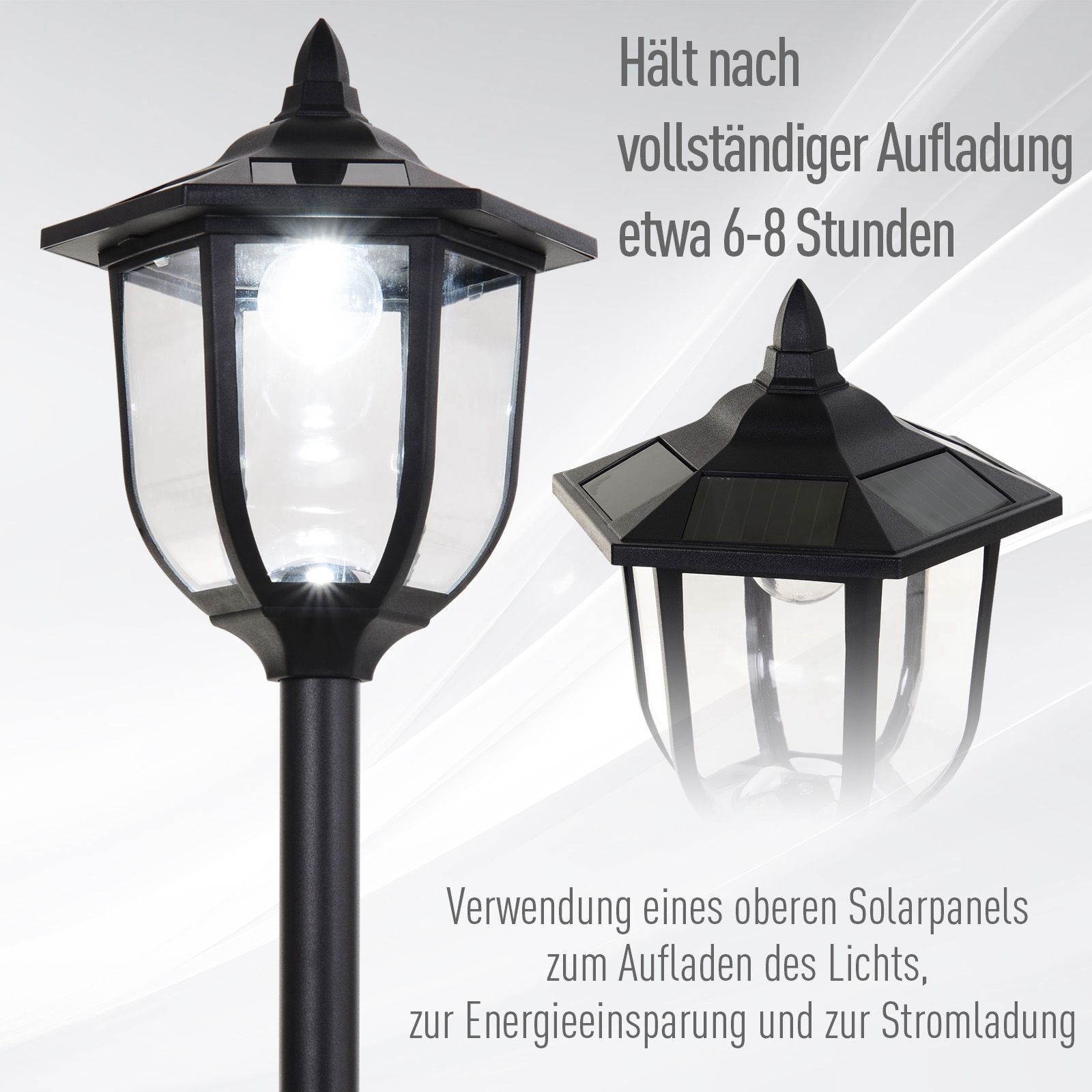 Outsunny Solar Gartenlaterne mit LED schwarz 26,5 x 177 cm (ØxH)