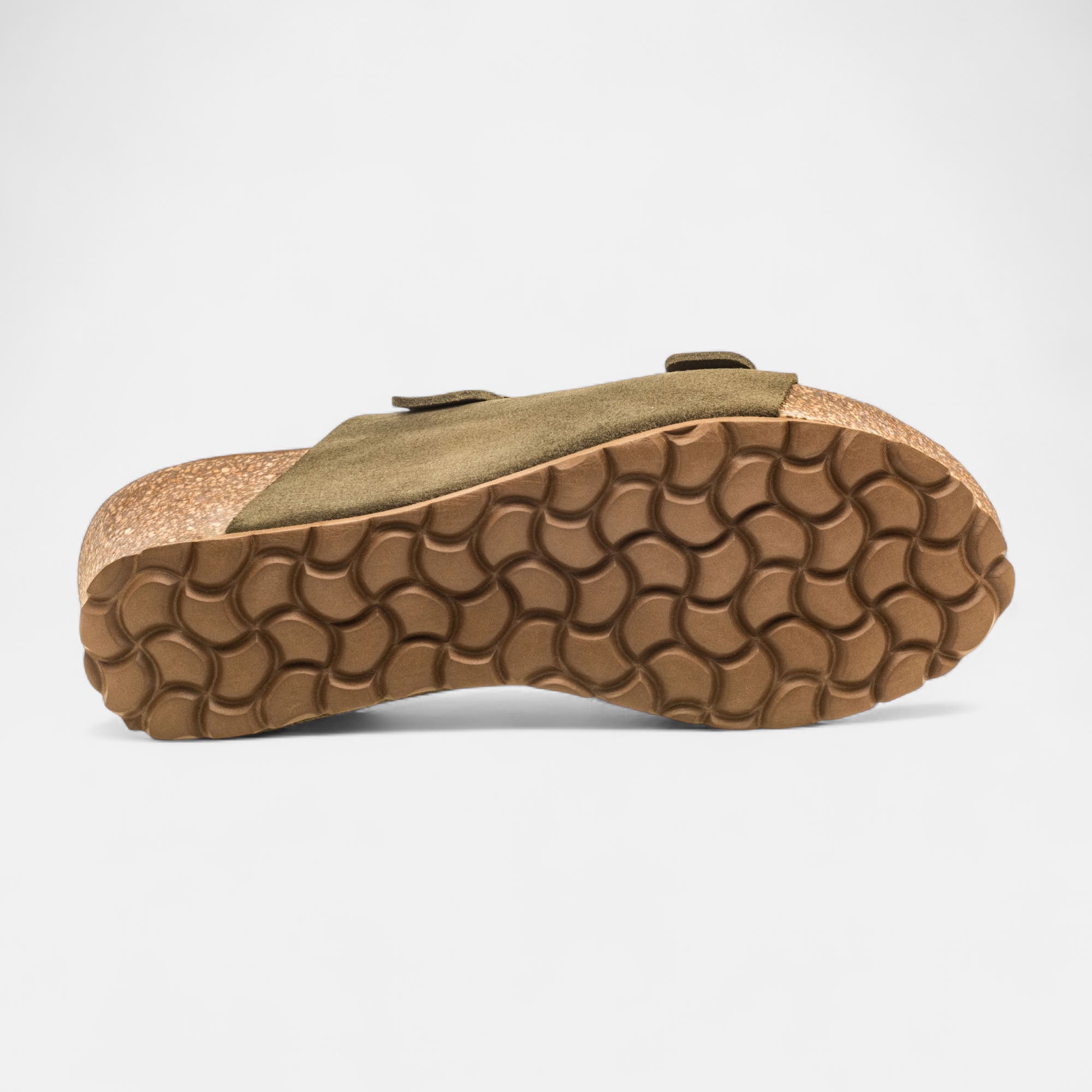 Mules semelle liège à talon compensé Femme en cuir kaki
