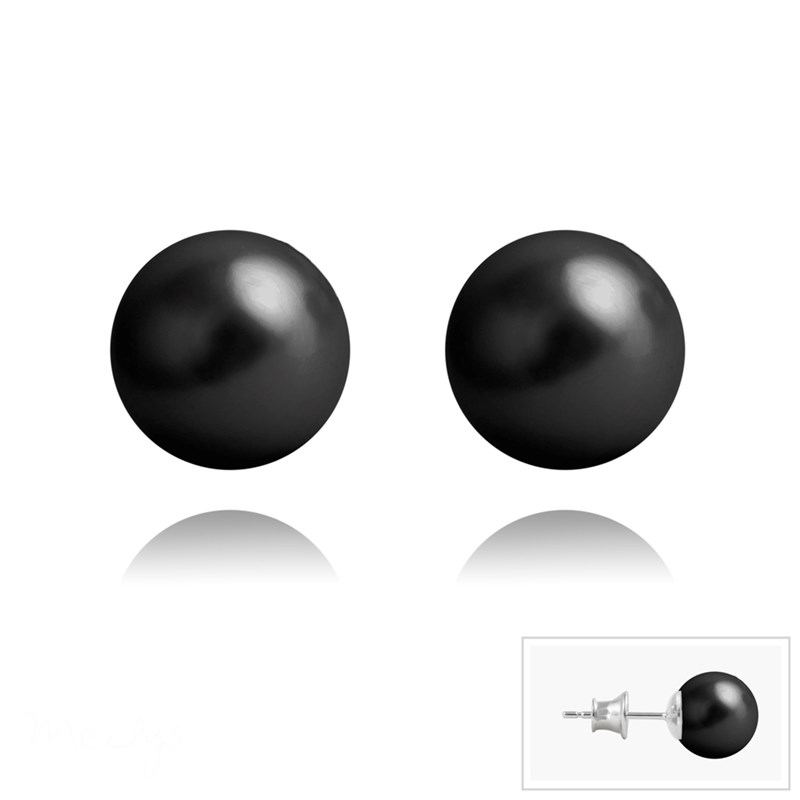 Boucles d'oreilles en argent 925 perle de cristal Swarovski nacré noire