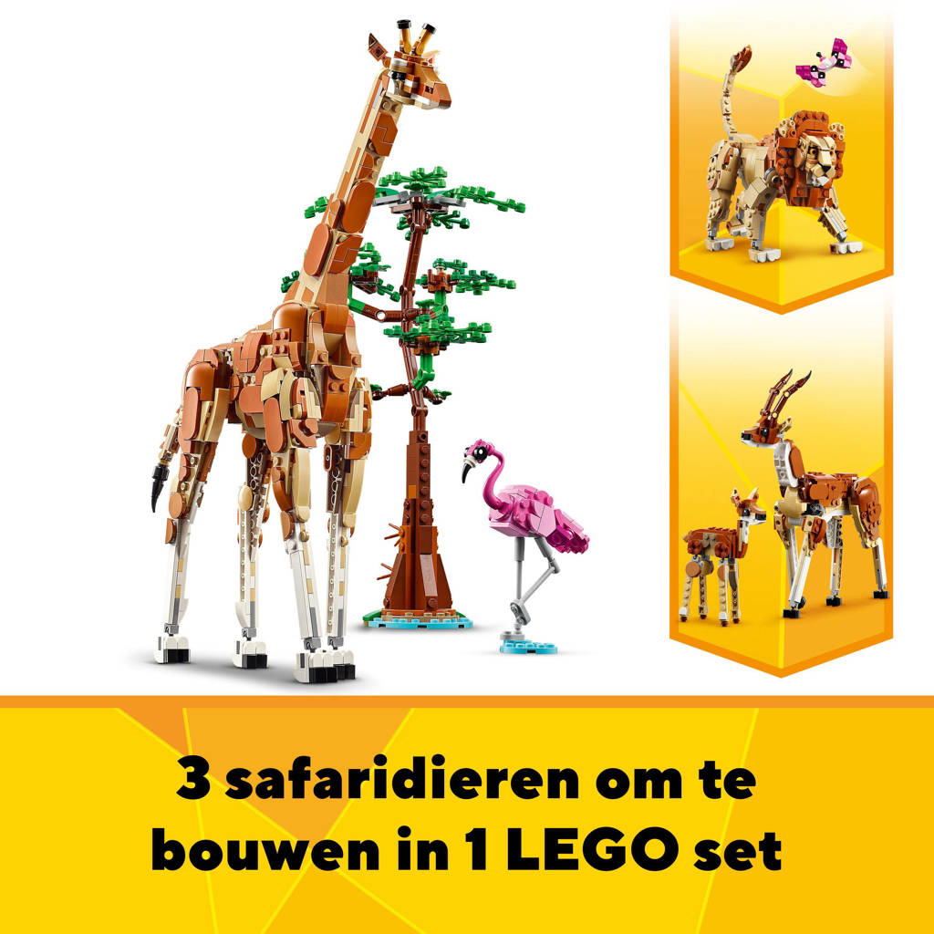 Fijne aanvulling3-in-1 Safaridieren Speelgoed Set met Giraffe, Gazelles en Leeuw 31150