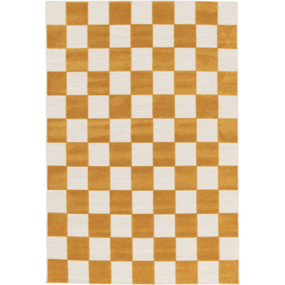Tapis intérieur et extérieur motif damier - marius - jaune moutarde - 123 x 170 cm