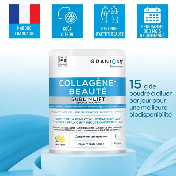Granions SublimLift Collagène Marin, Acide Hyaluronique - Goût Citron 315g