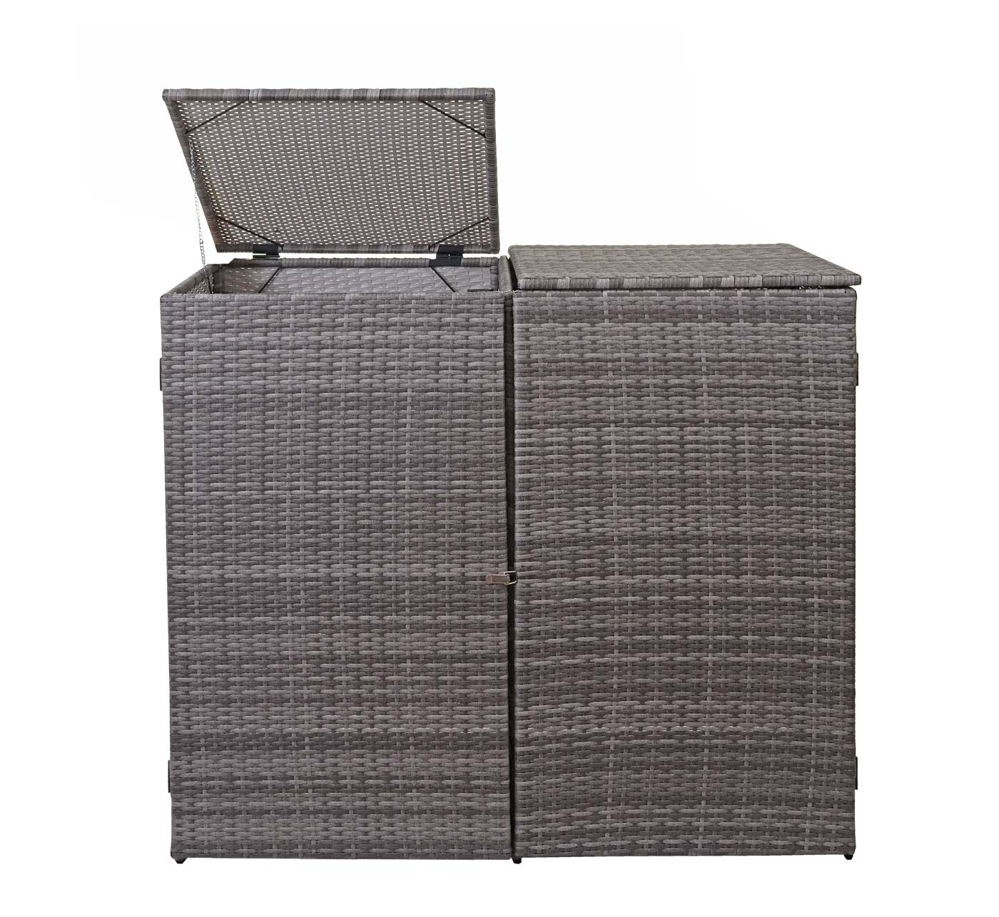 2er-Mülltonnenverkleidung MCW-E25, Mülltonnenbox Mülltonnenabdeckung, Poly-Rattan 2x120l ~ grau