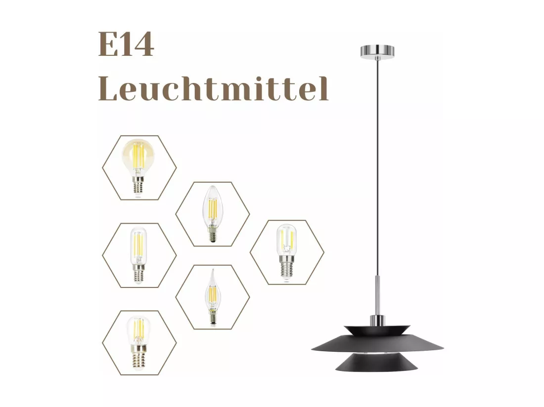 NETTLIFE Suspension Fer Noir Diam.28cm E14 - Lampe de Table à Manger Salon Moderne Chambre 1 Ampoule pour Cuisine Couloir d'Hôtel