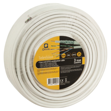 Q-Link coax/utp kabel RG6 25 meter wit