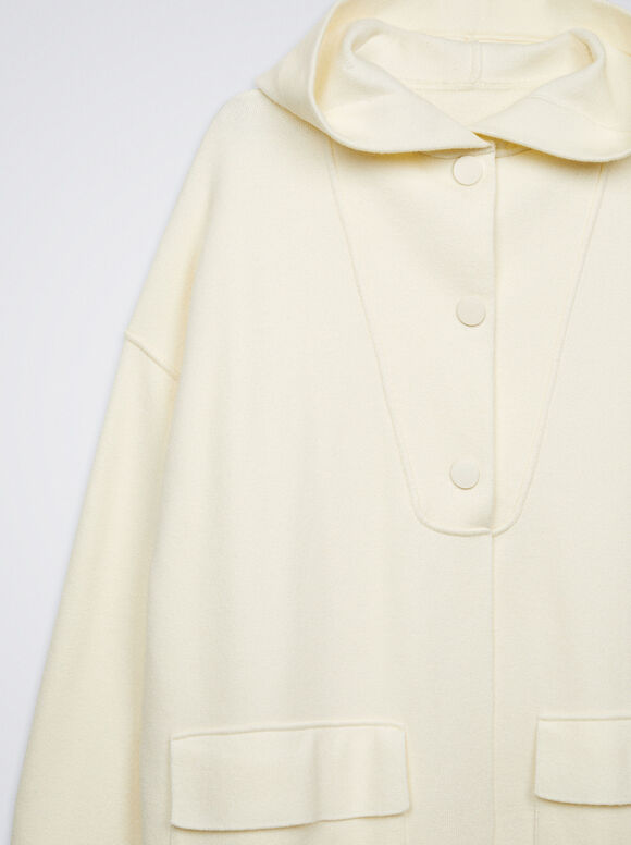 Casaco de malha com capuz - Branco-creme