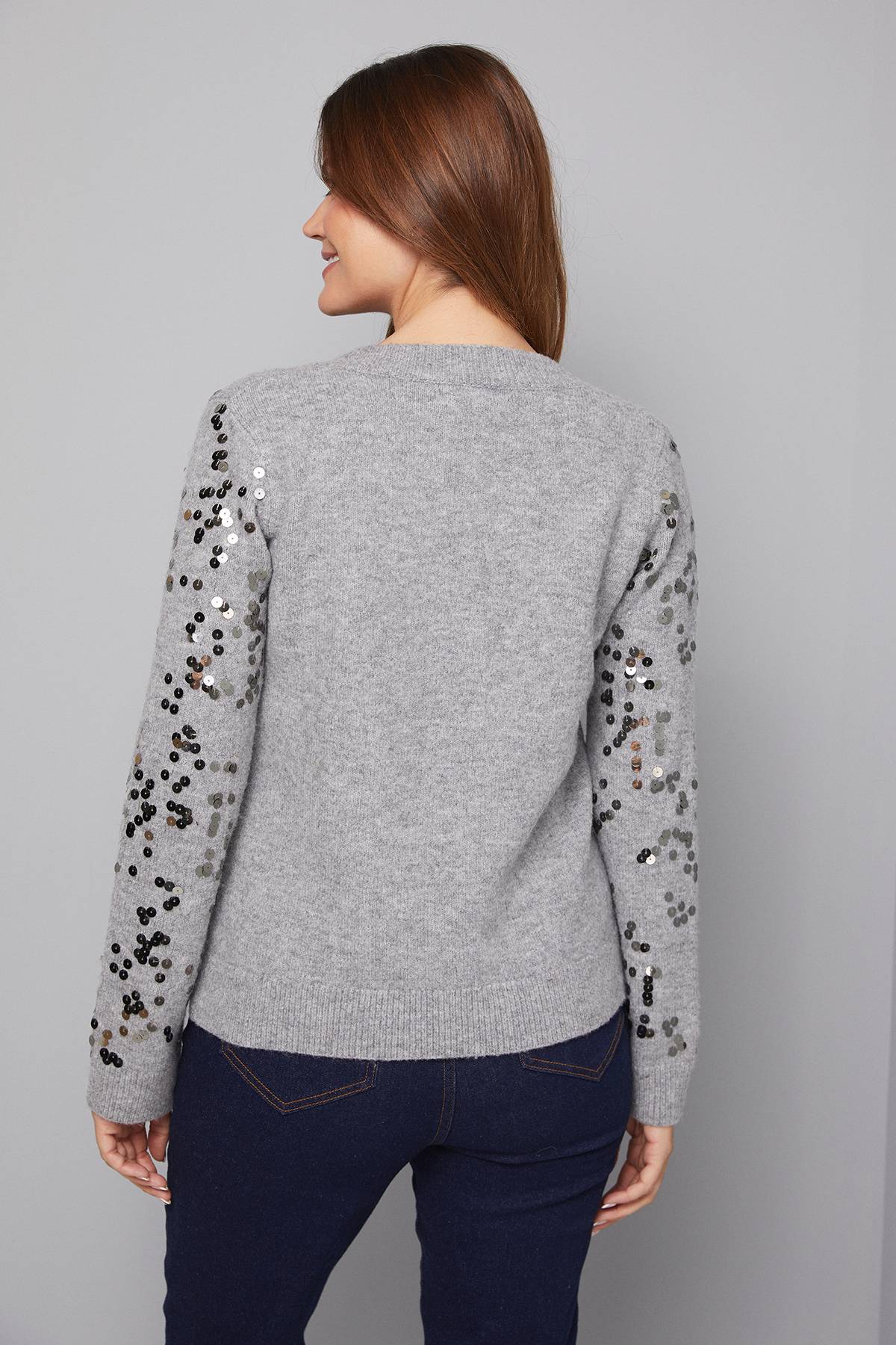 Wallis synthétiquell Col V à Sequins avec Col