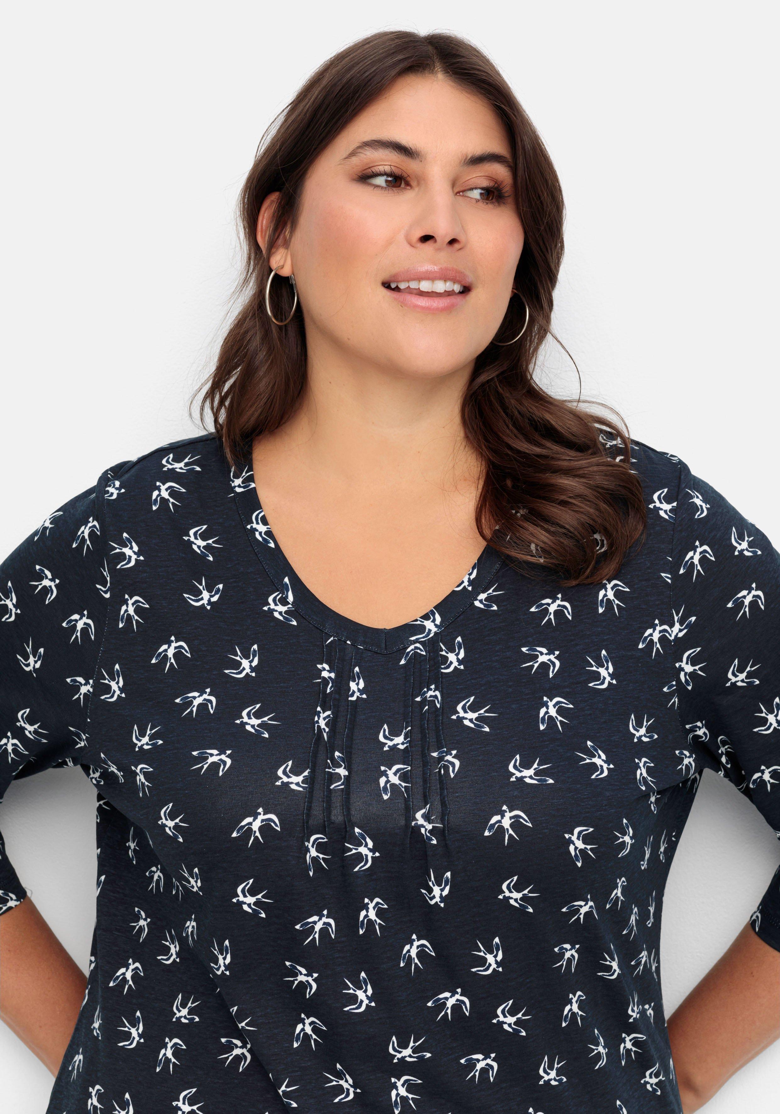 3/4-Arm-Shirt in leichter A-Linie, mit Schwalbenprint