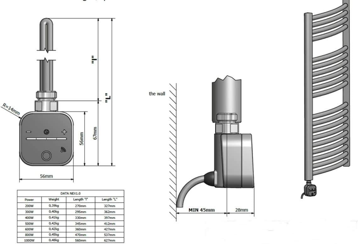 anapont Elektrischer Badheizkörper Handtuchheizkörper – Timer - Handtuchradiator, IPx5, komplett montiert – Atmosphäre & Komfort im Bad (ohne Zeitschaltuhr, 1775x600)