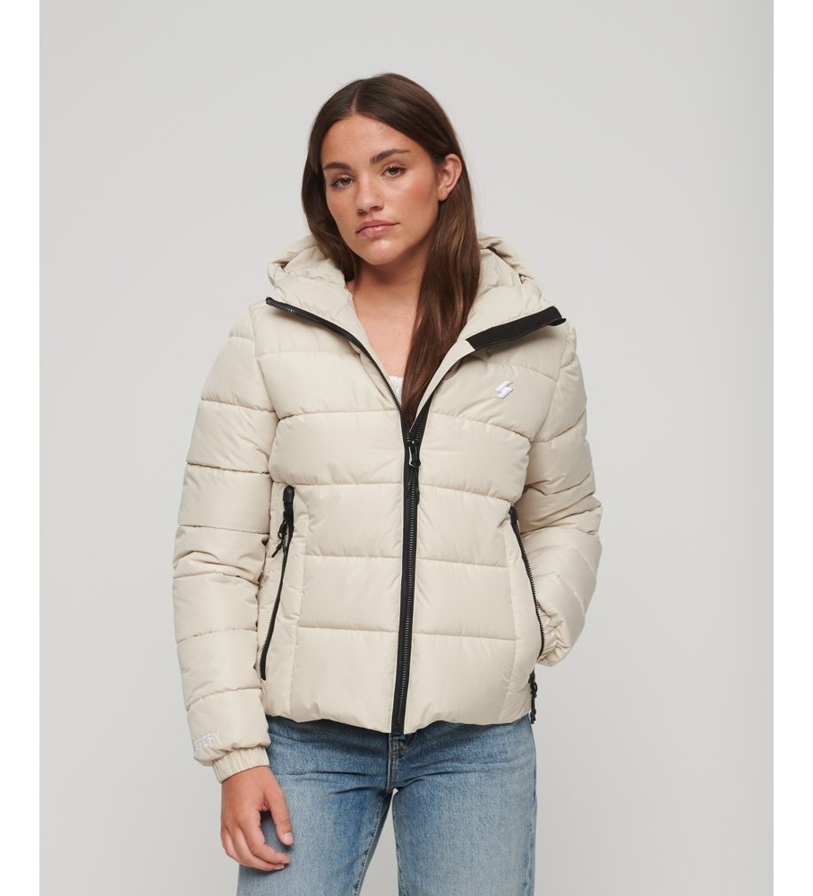 Jaqueta com capuz acolchoada Superdry Spirit Sports na cor bege