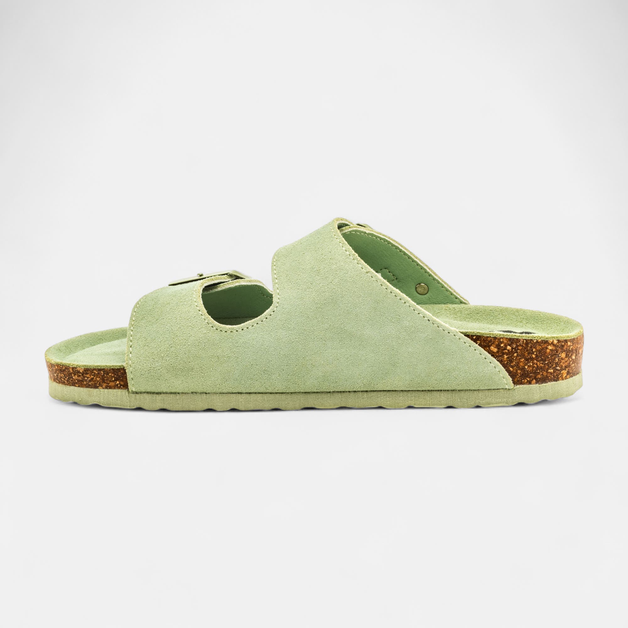Mules semelle liège Femme en cuir vert clair