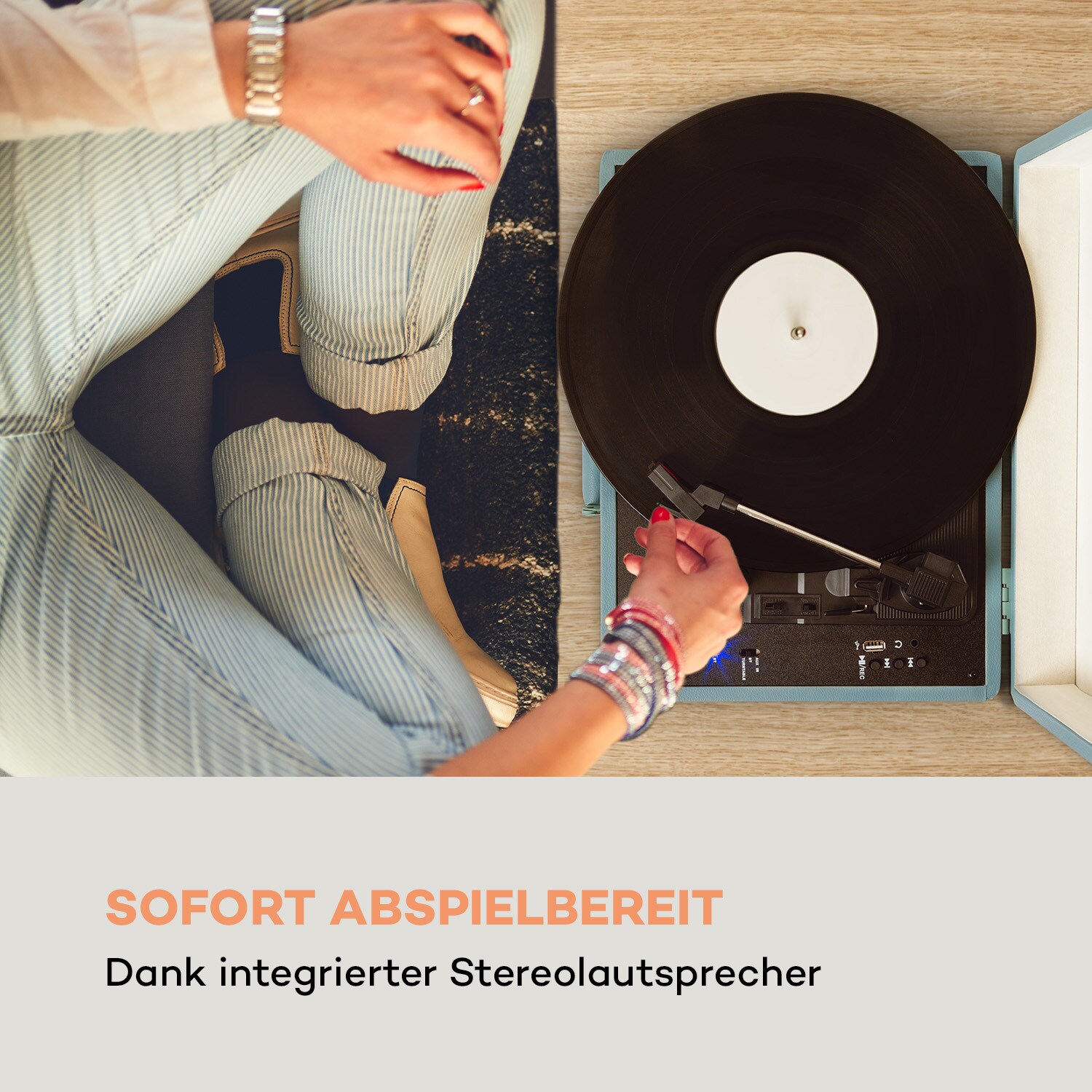 Peggy Sue BT Plattenspieler Stereolautsprecher USB BT tragbar Blau