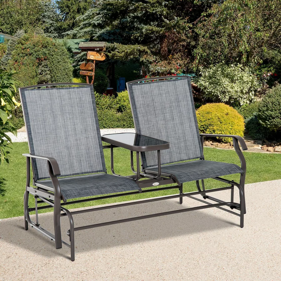 Outsunny Gartenbank mit Tisch grau, braun