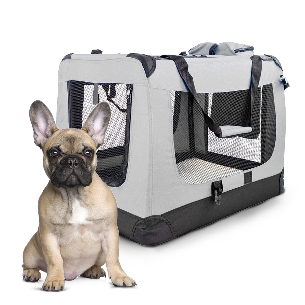 Transportadora para animais de estimação | 50 cm x 34 cm x 36 cm | Tamanho P | Suporta até 10 kg | Dobrável | Cinza | Balú | Mobiclinic