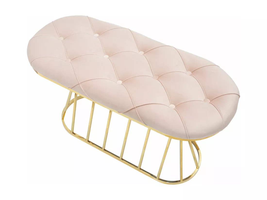 Banc en tissu rose avec structure dorée 91x38x52 cm