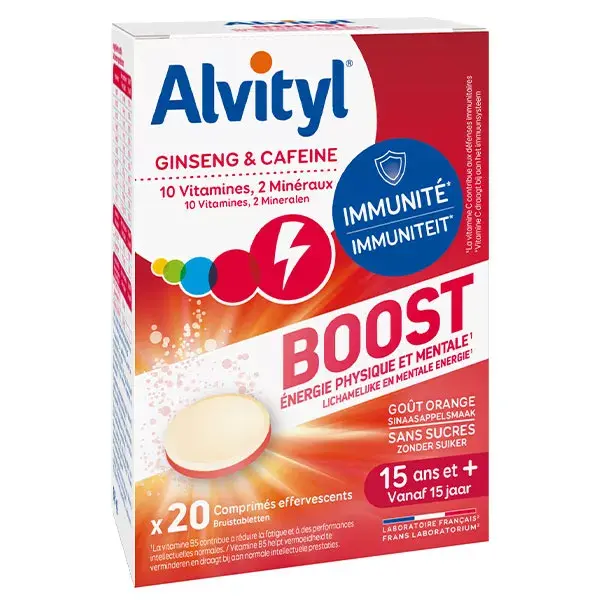 Comprimidos Efervescentes Alvityl Boost: 10 vitaminas, 2 minerais, para maiores de 15 anos, 20 comprimidos