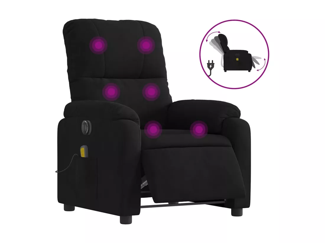 Fauteuil inclinable massant électrique noir tissu microfibre