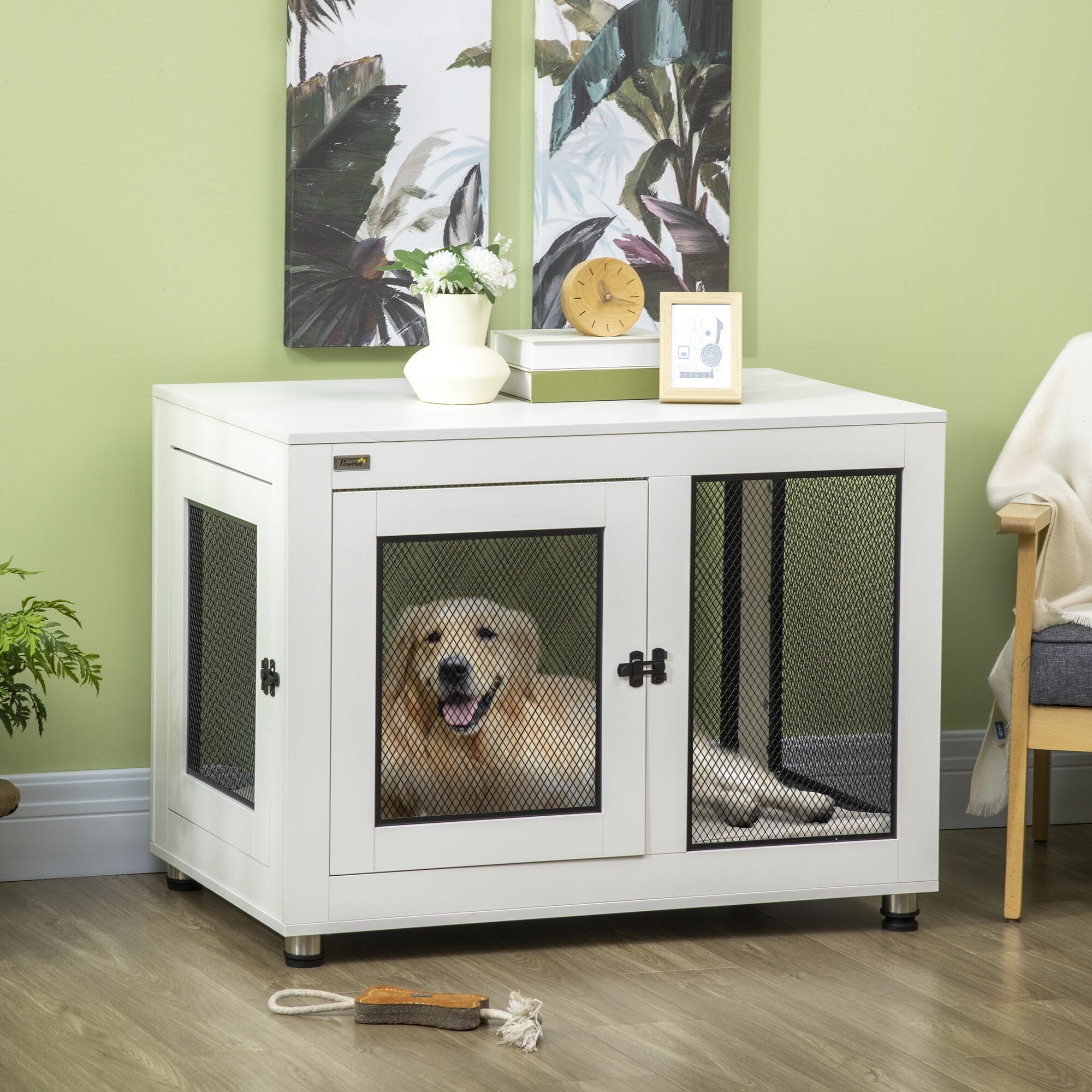 PawHut Hundekäfig mit Tischplatte und 2 Türen weiß 94L x 60B x 71,5H cm