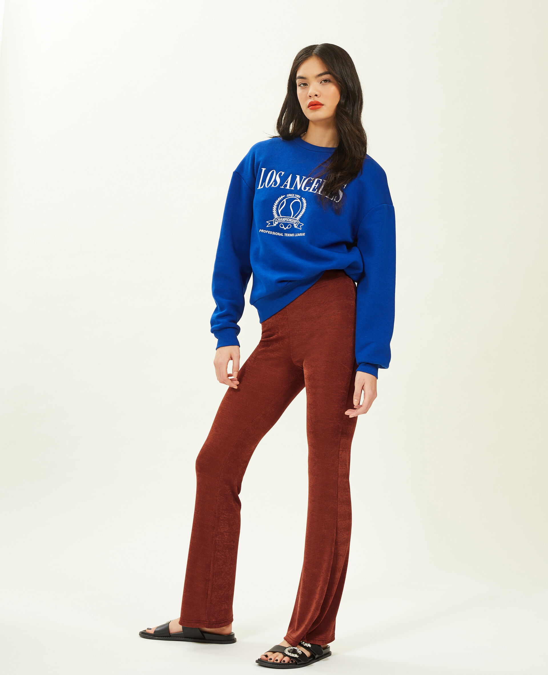 Pantalon flare en tissu fluide - Marron