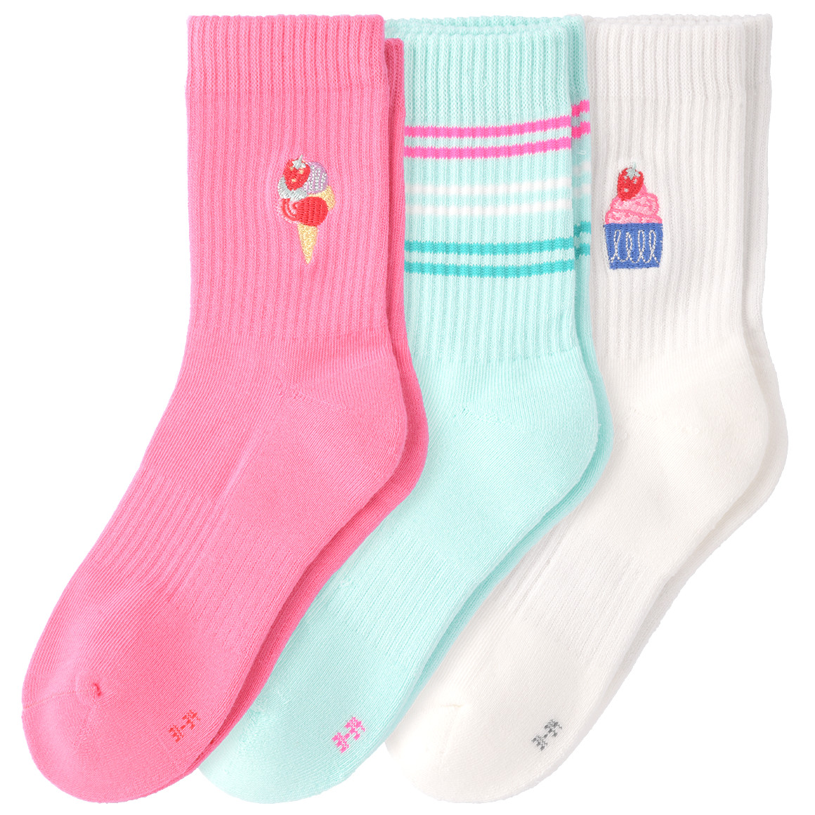 Famy 3 Paar Mädchen Socken mit bunten Motiven helltürkis / rosa / weiss