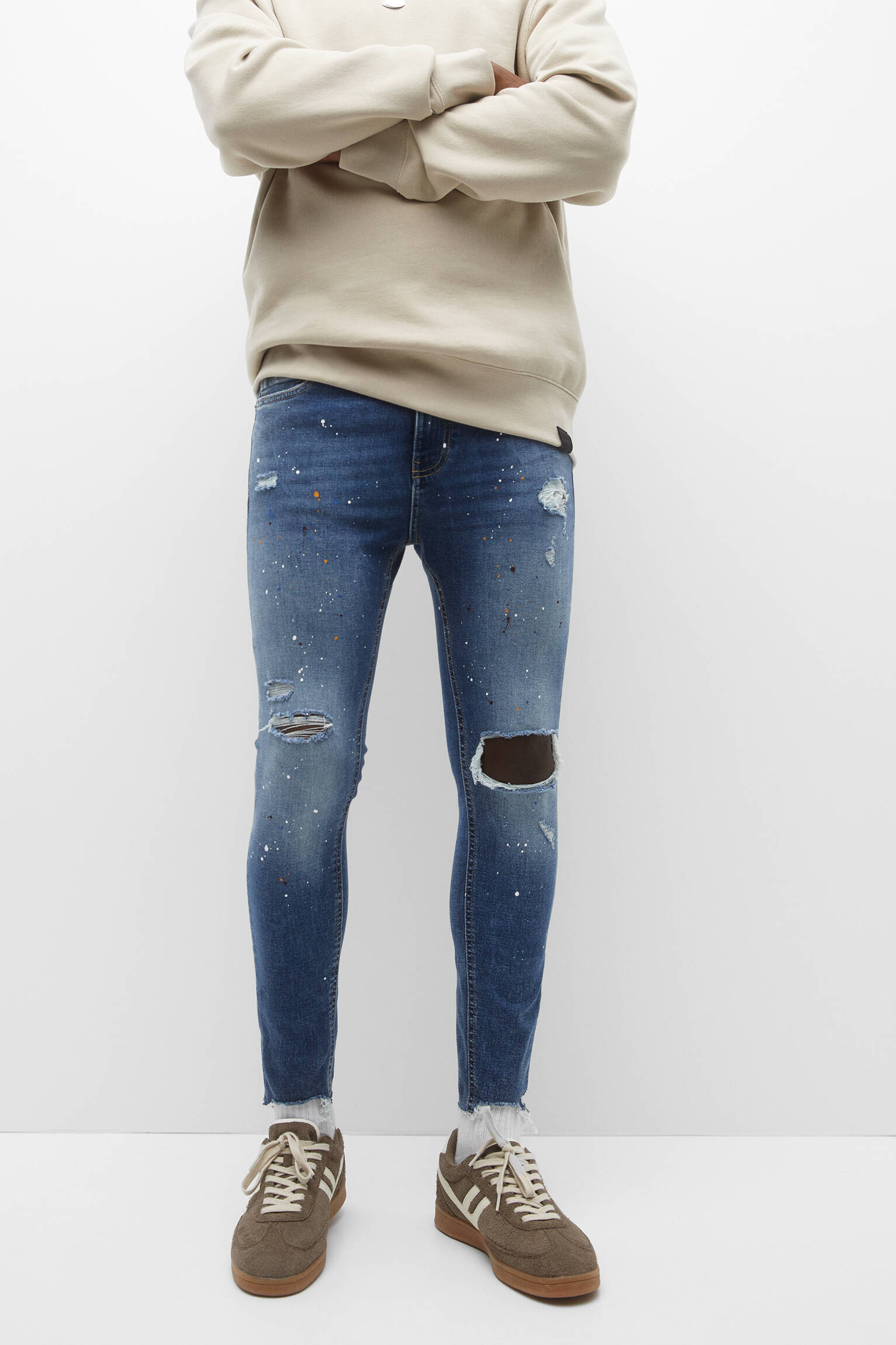 CALÇA JEANS CENOURA RASGADA - AZUL ESCURO