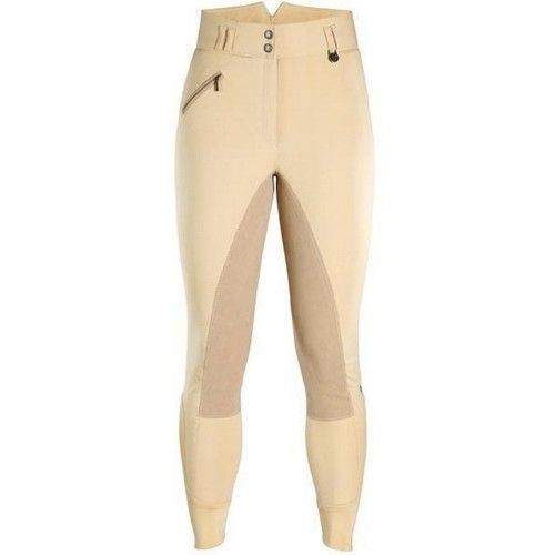 Calças de montaria femininas Hartpury de cintura alta e respiráveis com bandana, bege.