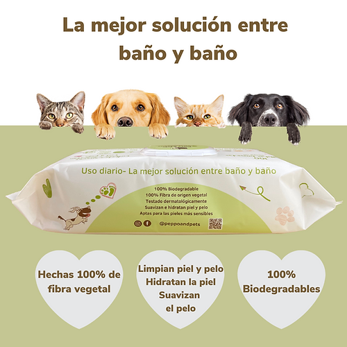Peppo and Pets - 100 Lenços Umedecidos para Limpeza de Cães e Gatos