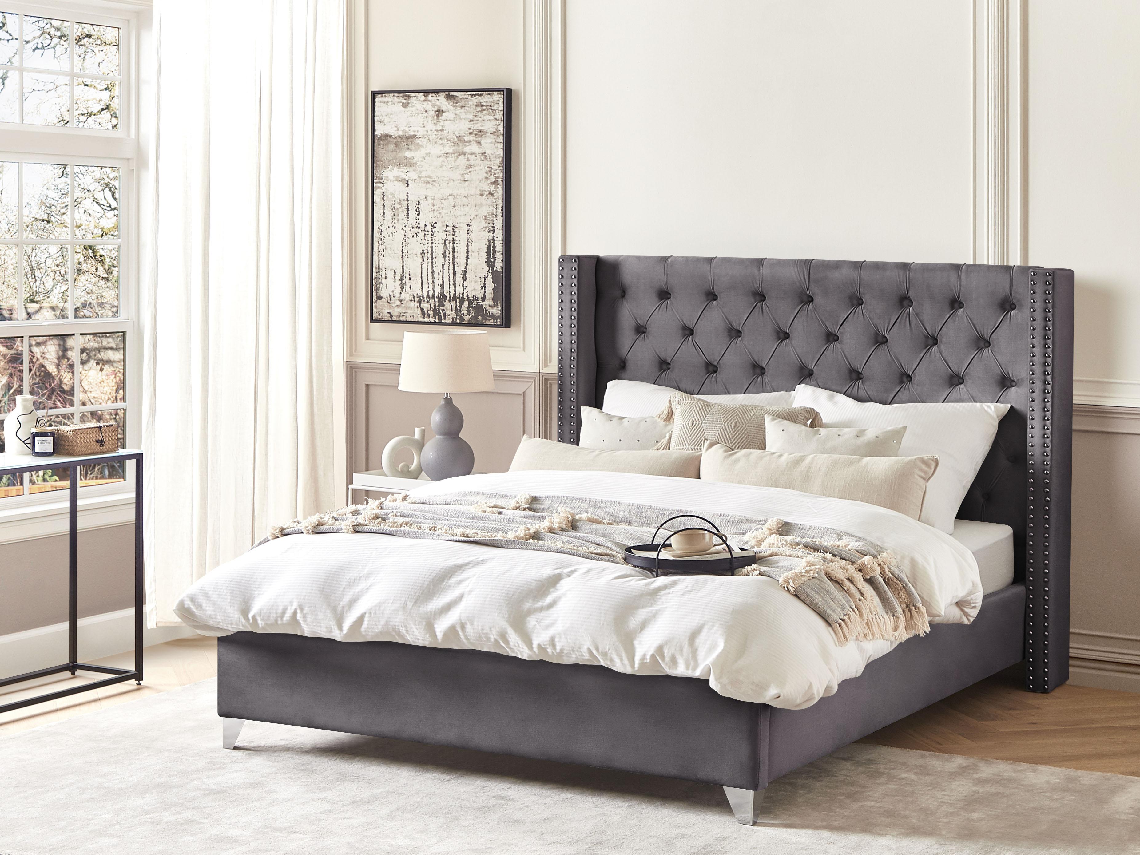 Bed Fluweel LUBBON 180 x 200 cm Grijs