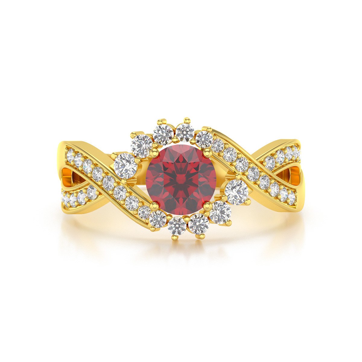 Bague ADEN Or 585 Jaune Rubis et diamants 3.2grs