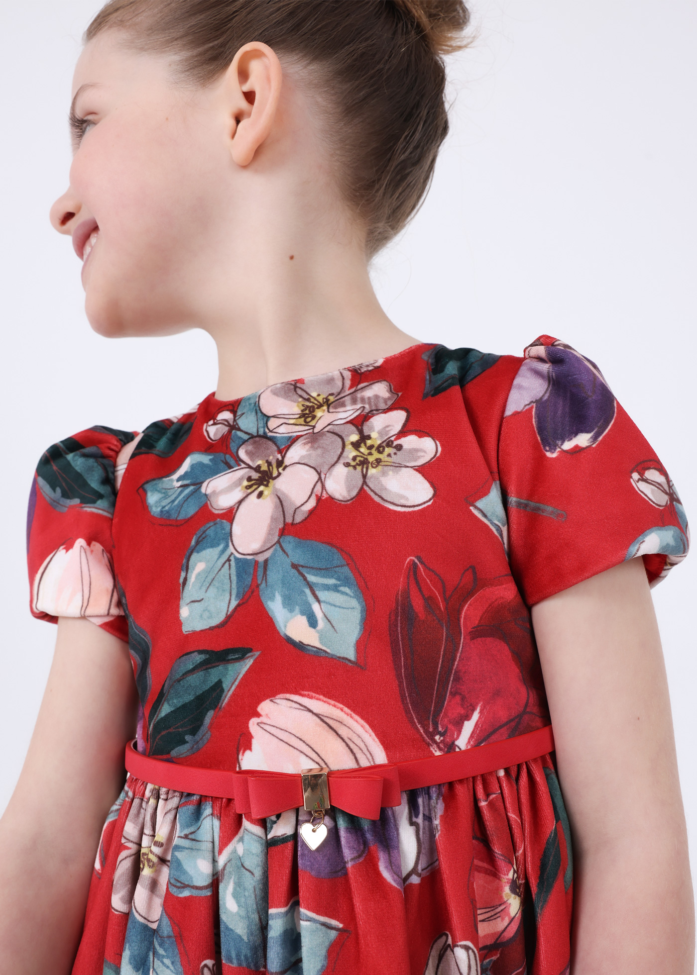 Vestido infantil de veludo estampado