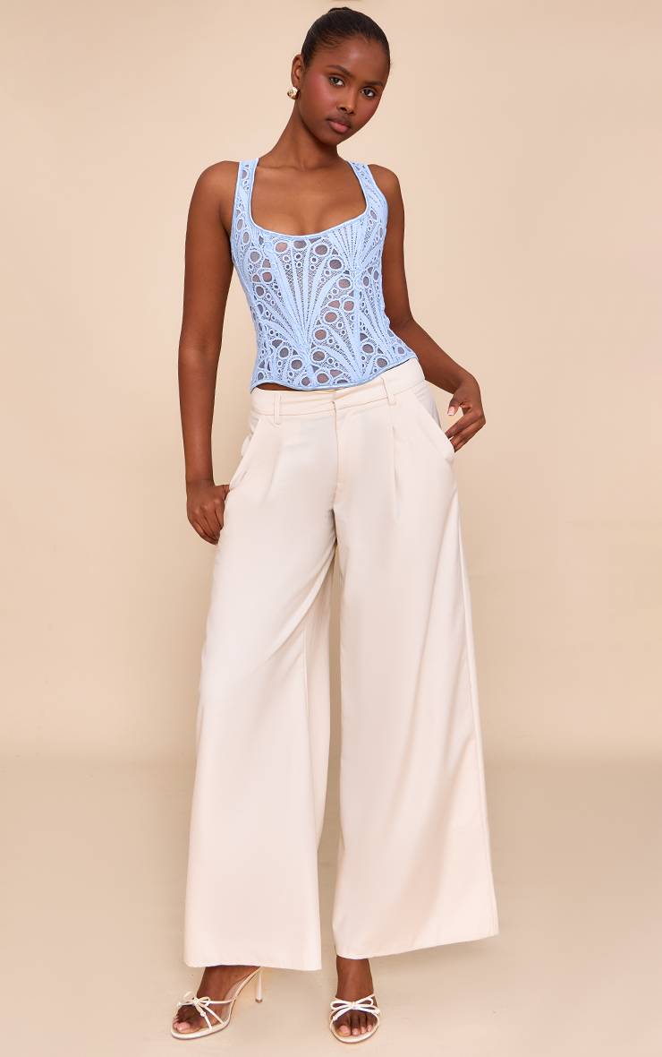 Bleu Ciel Corset À Encolure Carrée En Voile Texturé À Motifs Floraux