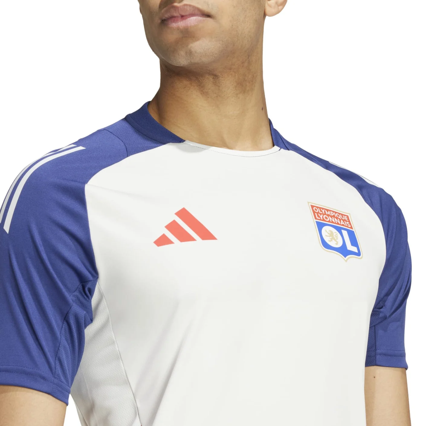 Adidas Olympique Lyon Trainingsshirt 2024-2025 Wit Donkerblauw Rood