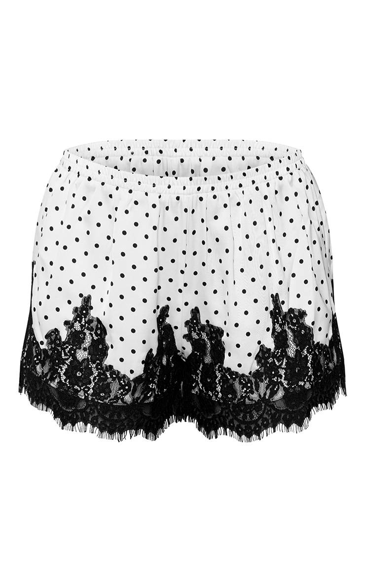 Blanc Short En Satin À Pois Avec Ourlet En Dentelle