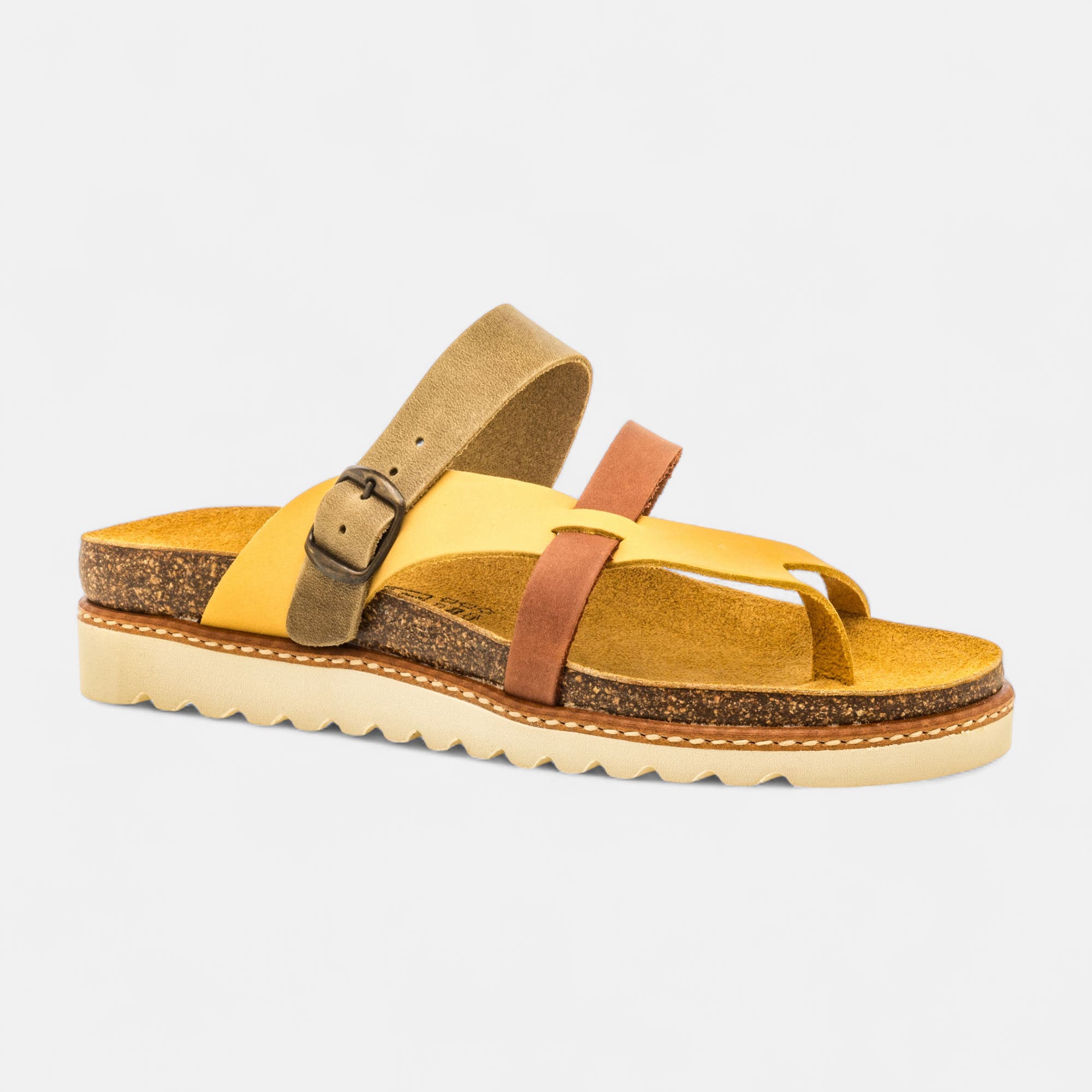 Mules semelle liège Femme en cuir jaune