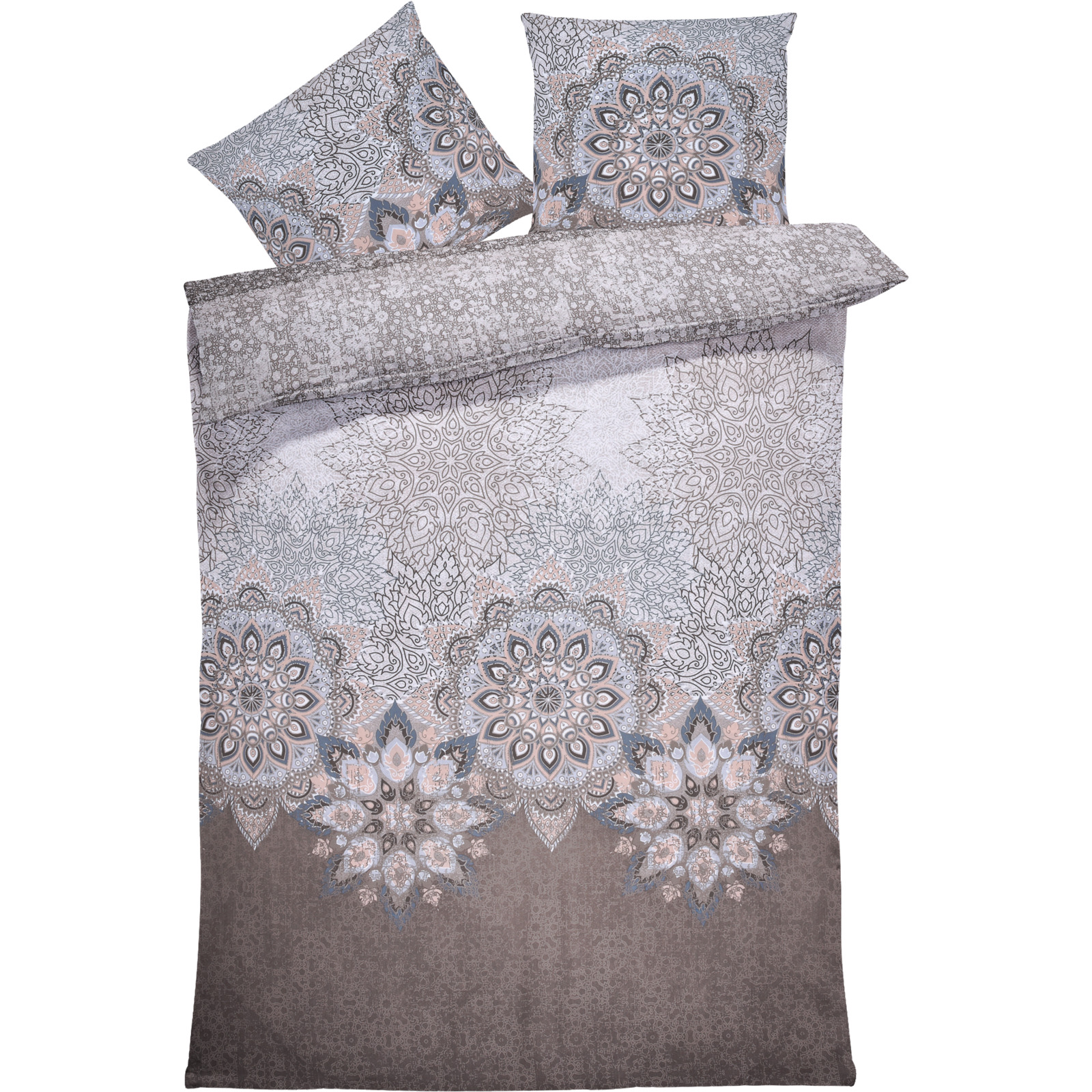 Bettwäsche Renforcé Mandala grau 200x210 2x65x65 Bettanzug Fra