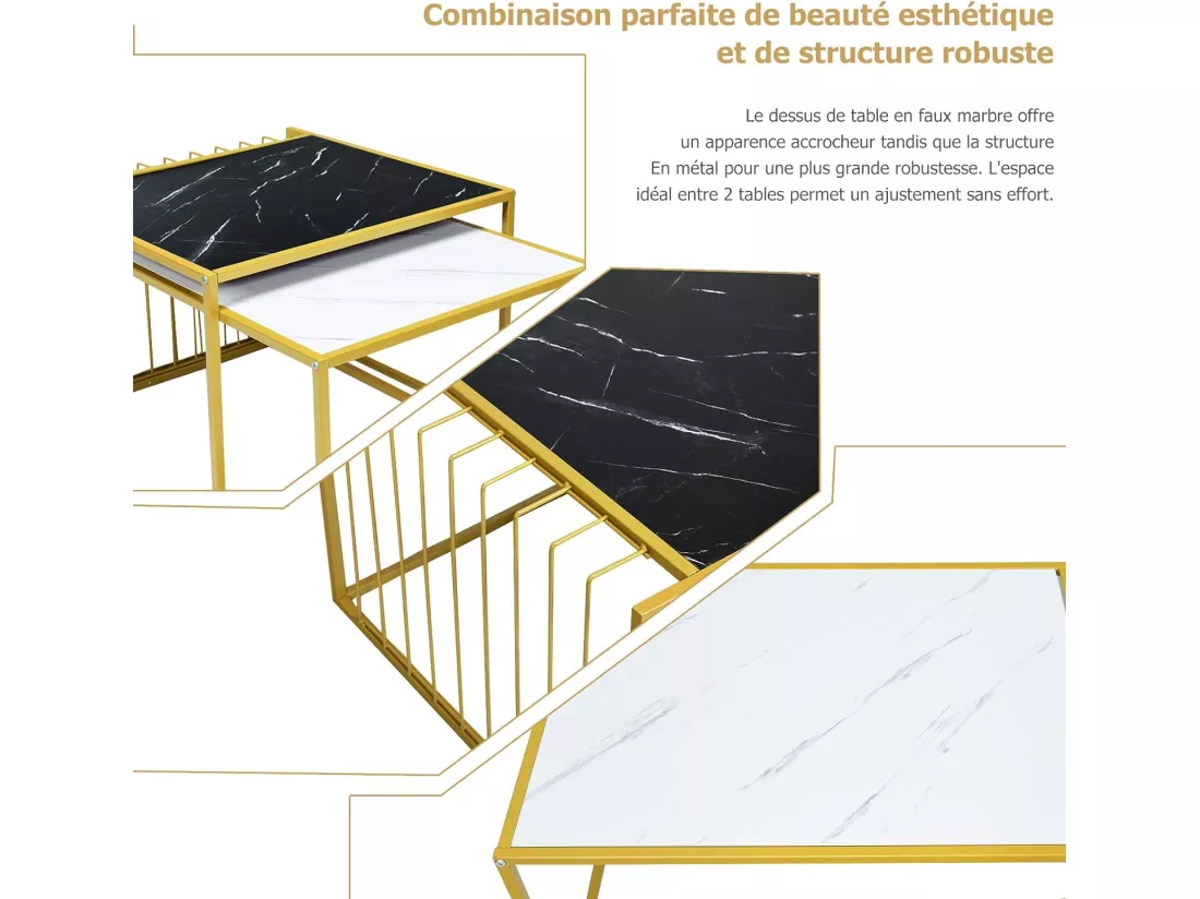 Lot de 2 tables basses gigognes scandinave moderne design combinaison libre