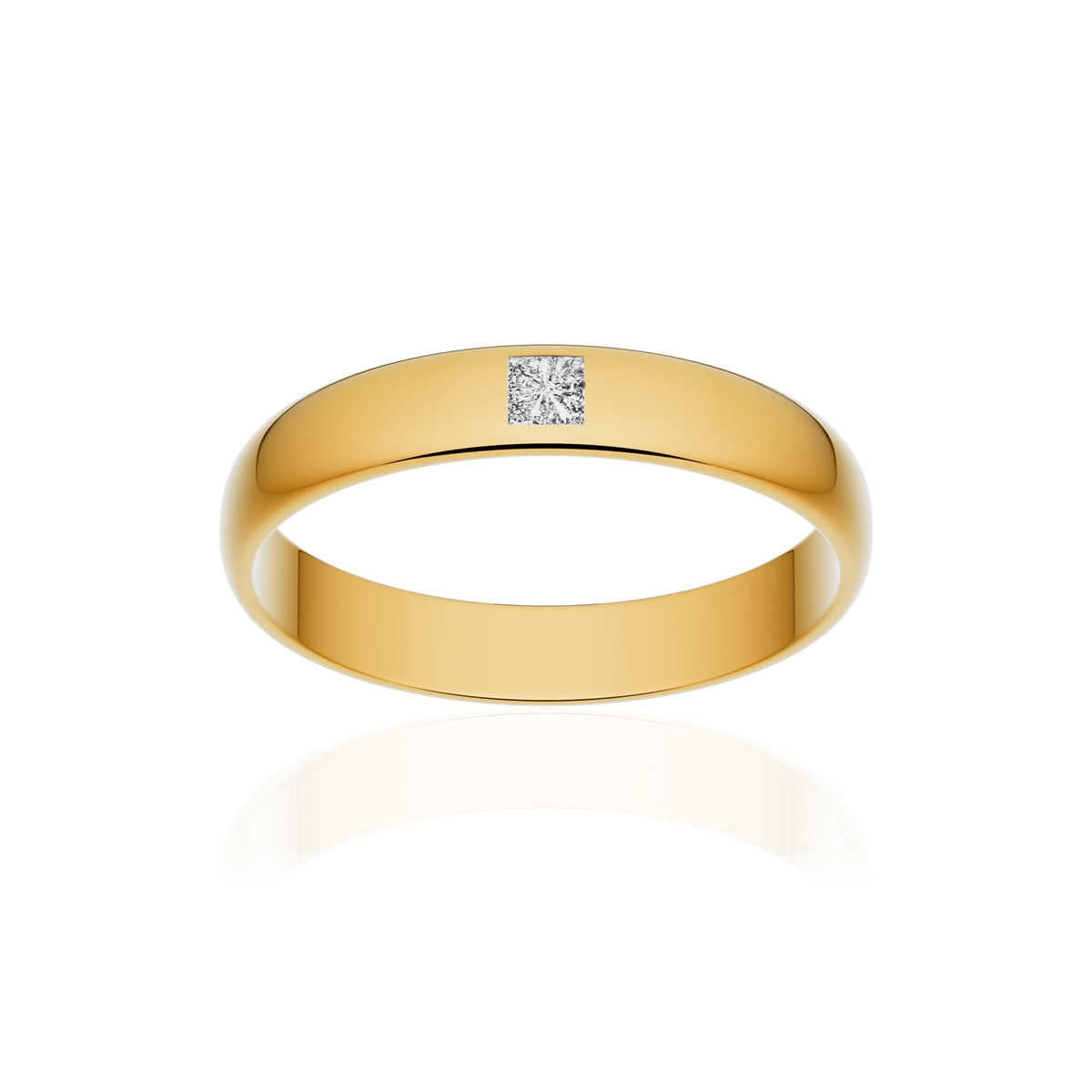 Alliance or 375 jaune poli demi-jonc 3,5mm diamant princesse