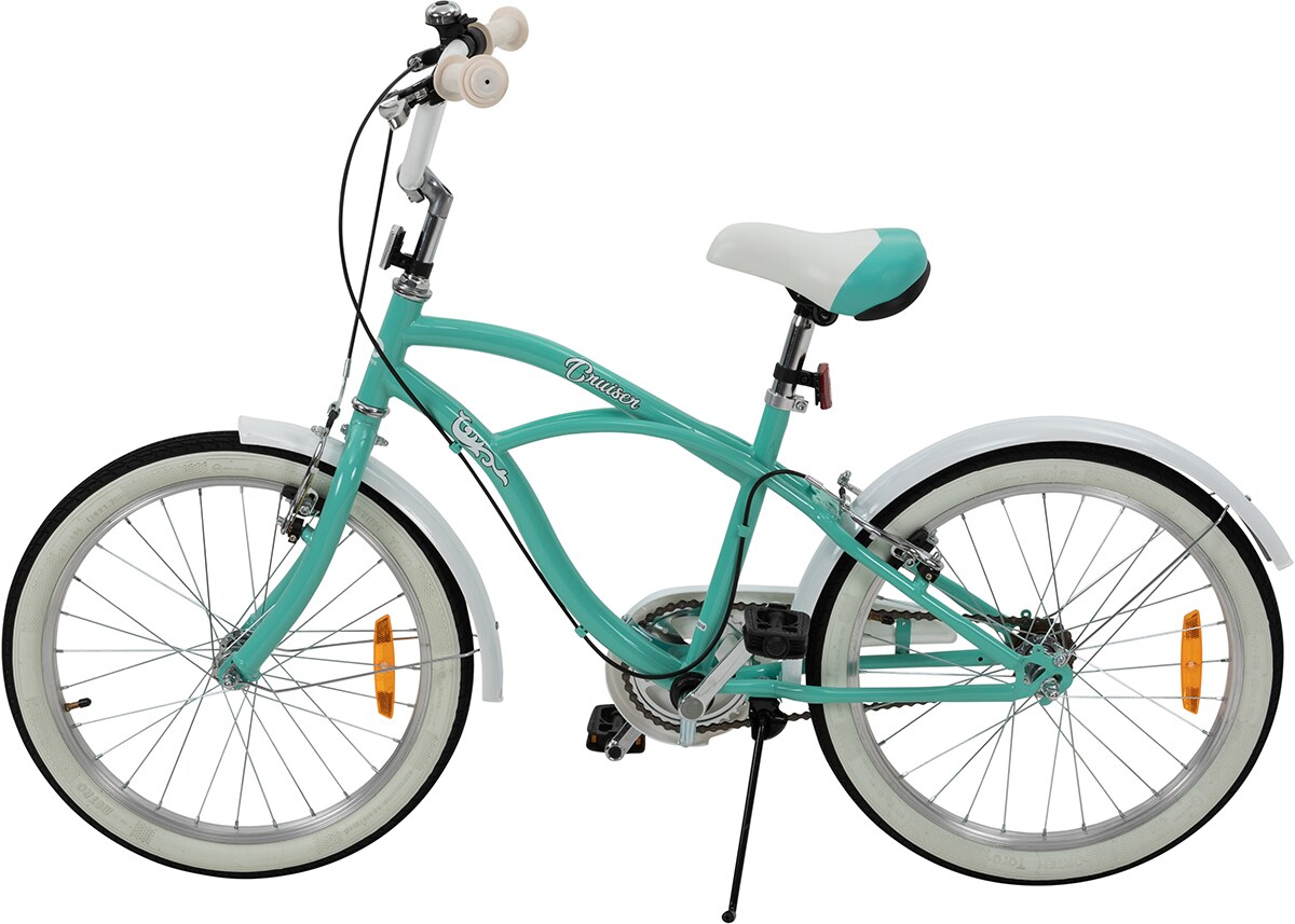 Actionbikes Kinderfahrrad Cruiser 20 Zoll, Rosa/Türkis, verstellbar, Seitenständer, V-Brake-Bremsen (Türkis)