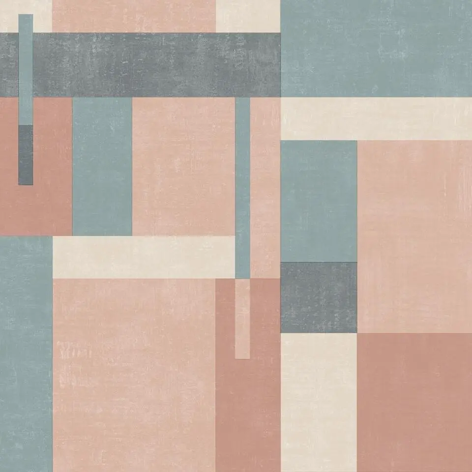 Dutch Wallcoverings - Arty Blocks oudroze/blauw/beige - 0,53x10,05m