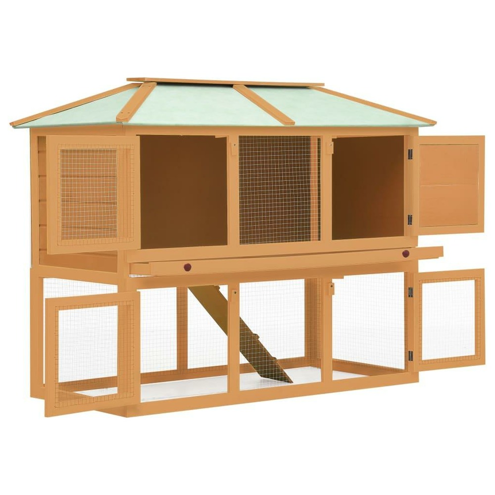 Cage clapier double pour animaux bois 130 x 68 x 105 cm marron