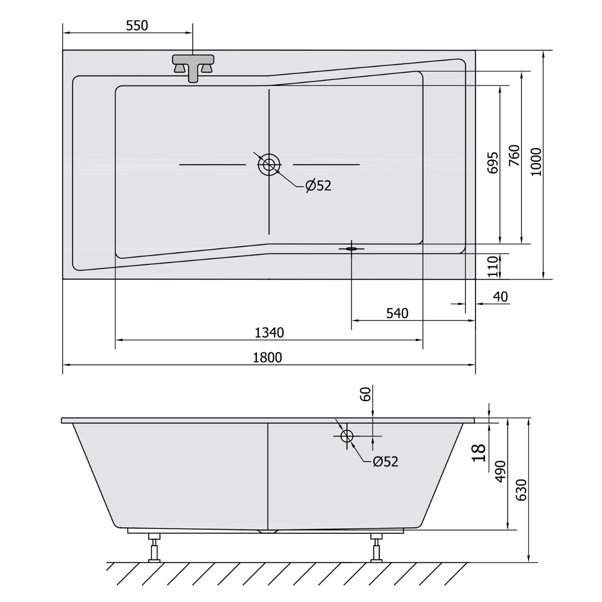 Polysan Quest Slim ligbad 180x100x49cm wit glans