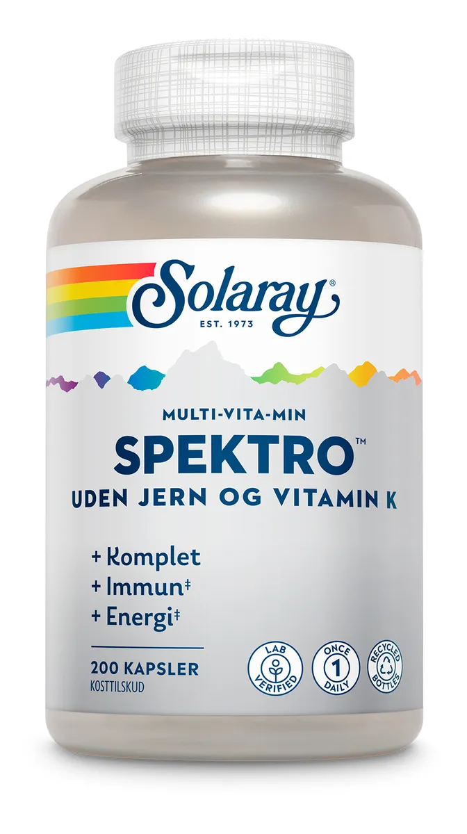Solaray Spektro Multi-Vita-Min u. jern og K - 200 kaps.